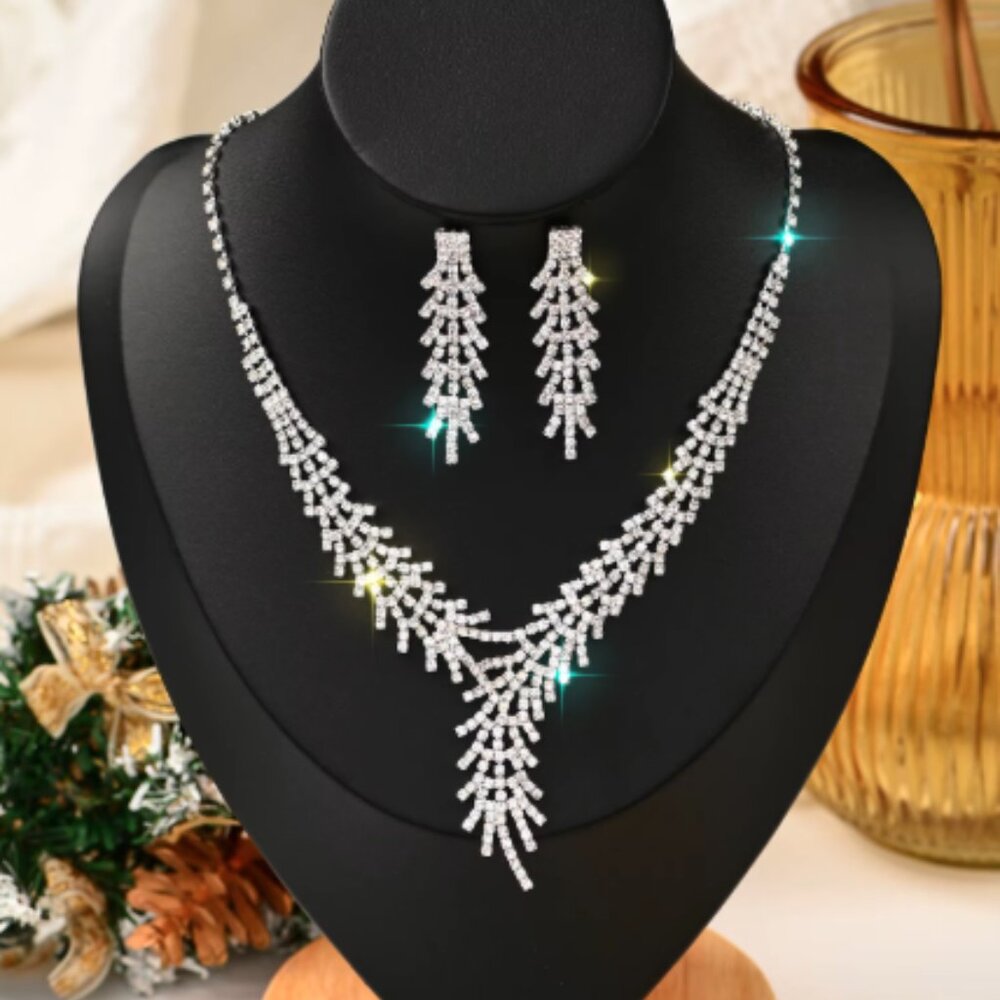 🍏50% OFF/3+...Elegant Rhinestone Earrings/Necklace Set
